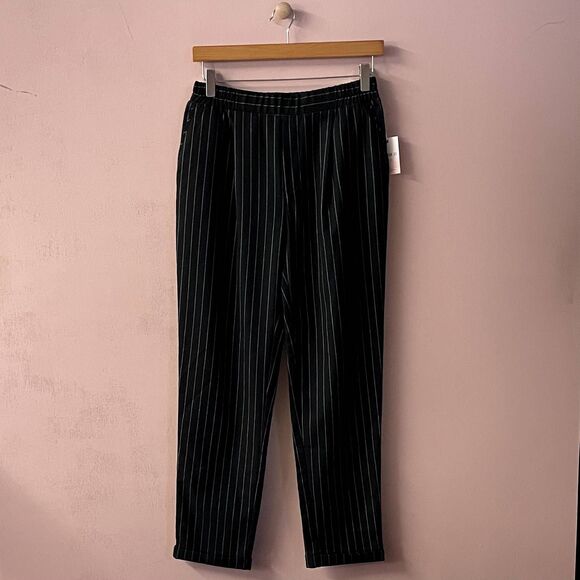 Forever 21 Black Striped High-Waisted Pants Size M NWT - Picture 1 of 11